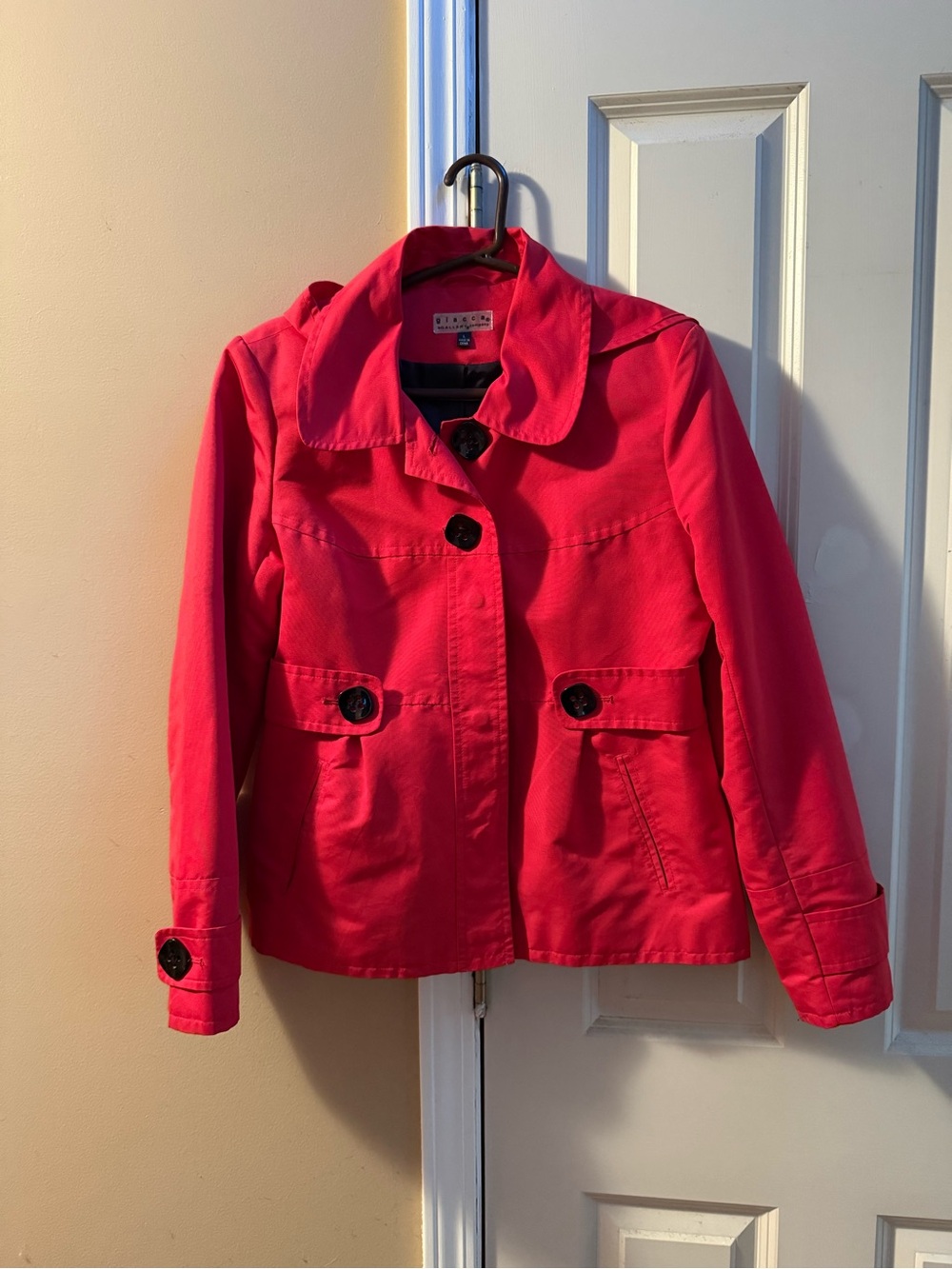 giacca Red Pea Coat with Black Buttons